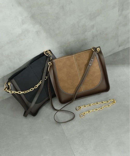 INTERPLANET（インタープラネット）の「チェーン付スエード２ＷＡＹＢＡＧ（ショルダーバッグ・レディース・ブラック/チョコ・フリー）」の9枚目の写真
