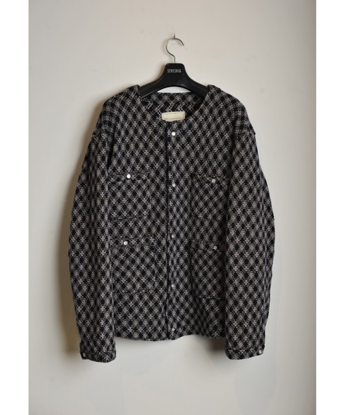 SEVESKIG(セヴシグ)の「SEVESKIG/セブシグ/Argyle Cotton Mesh Cardigan(カーディガン/ボレロ・メンズ・サックスブルー/ブラック・SMALL/MEDIUM/LARGE/X-LARGE)」の1枚目の写真