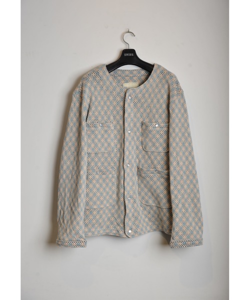SEVESKIG(セヴシグ)の「SEVESKIG/セブシグ/Argyle Cotton Mesh Cardigan(カーディガン/ボレロ・メンズ・サックスブルー/ブラック・SMALL/MEDIUM/LARGE/X-LARGE)」の6枚目の写真
