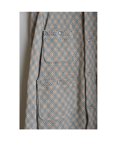 SEVESKIG(セヴシグ)の「SEVESKIG/セブシグ/Argyle Cotton Mesh Cardigan(カーディガン/ボレロ・メンズ・サックスブルー/ブラック・SMALL/MEDIUM/LARGE/X-LARGE)」の3枚目の写真