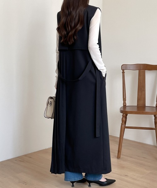 ウエストマークサイドアシメプリーツ切替トレンチジレ（ベスト）｜ECLIN（エクラン） 9,020円