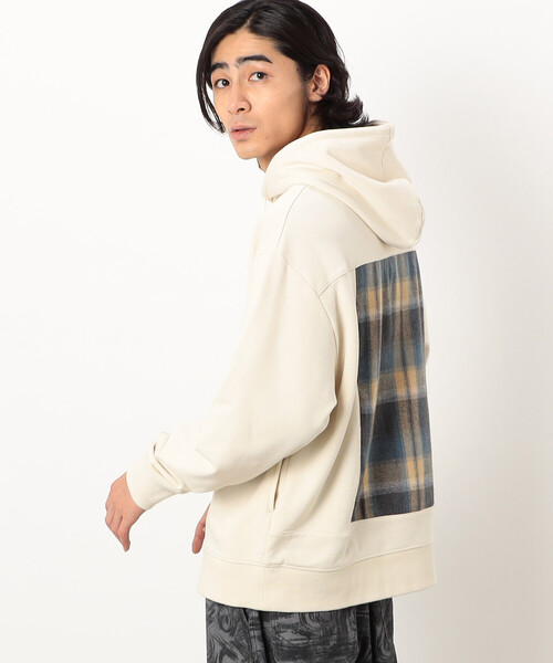 Purple&Yellow（パープルアンドイエロー）の「パネルチェックプルオーバーパーカ（パーカー・メンズ・アイボリー/ブラック・SMALL/MEDIUM/LARGE）」の6枚目の写真