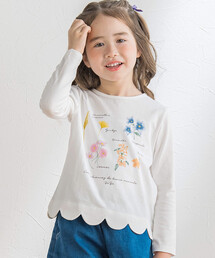 BeBe（ベベ）の「ボタニカルフラワー柄スカラップ長袖Tシャツ(80~150cm)（Tシャツ/カットソー・キッズ）」