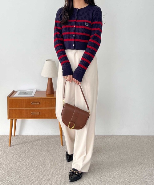 nelliy.(ネルリー)の「ショート丈ケーブルニット刺繍ボーダーカーディガン(カーディガン/ボレロ・レディース・アイボリー/ネイビー/ピンク・LARGE/MEDIUM)」の15枚目の写真