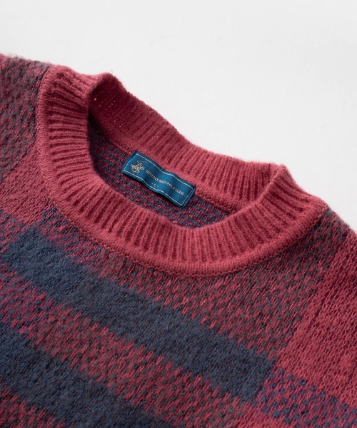 BEVERLY HILLS POLO CLUB(ビバリーヒルズポロクラブ)の「【BEVERLY HILLS POLO CLUB/ビバリーヒルズポロクラブ】ブランドロゴ ワンポイント刺繍&マルチチェック柄デザイン モヘアタッチ クルーネックニット/ビッグシルエット(ニット/セーター・レディース・パープル/スモークピンク/ダークオレンジ/ブラック×グレー・L/M)」の7枚目の写真