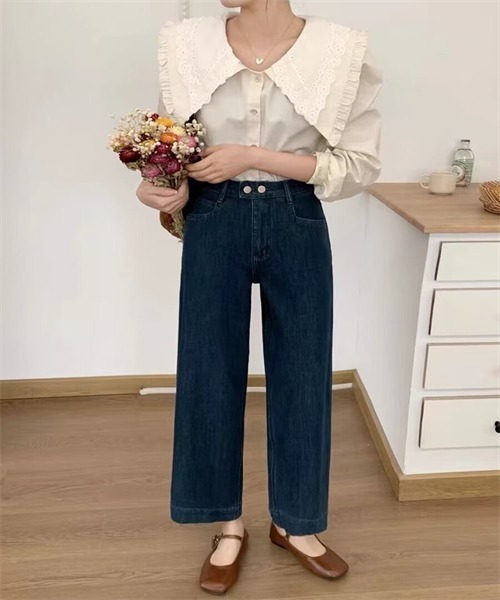 Dream garden(ドリームガーデン)の「ワイドデニムパンツ(デニムパンツ・レディース・ネイビー/アイボリー・XL/L/S/2XL/M)」の8枚目の写真