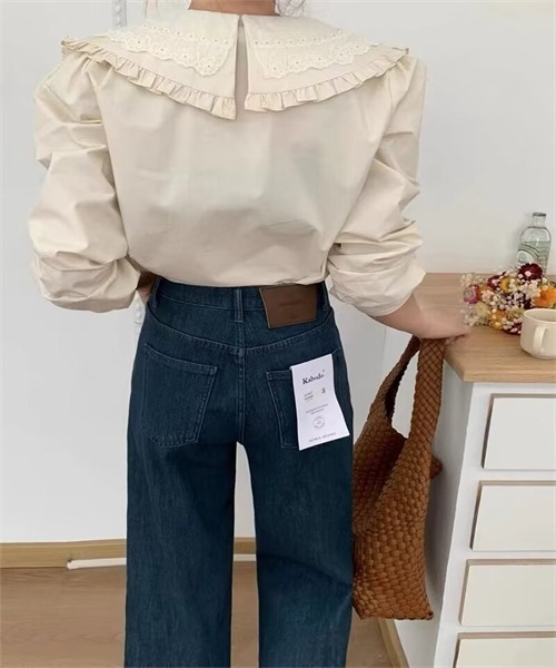 Dream garden(ドリームガーデン)の「ワイドデニムパンツ(デニムパンツ・レディース・ネイビー/アイボリー・XL/L/S/2XL/M)」の11枚目の写真