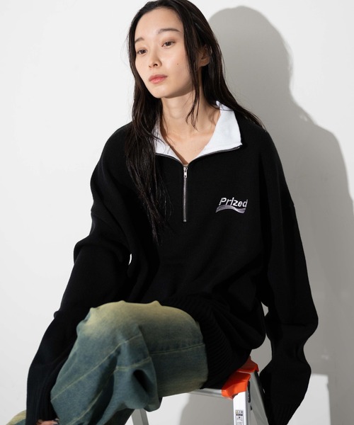 WEGO(ウィゴー)の「WEGO/ワンポイントハーフジッププルオーバー(ニット/セーター・メンズ・ネイビー/オフホワイト/ブラック・MEDIUM/LARGE)」の13枚目の写真