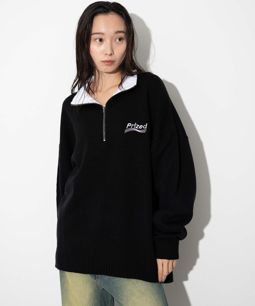 WEGO(ウィゴー)の「WEGO/ワンポイントハーフジッププルオーバー(ニット/セーター・メンズ・ネイビー/オフホワイト/ブラック・MEDIUM/LARGE)」の6枚目の写真
