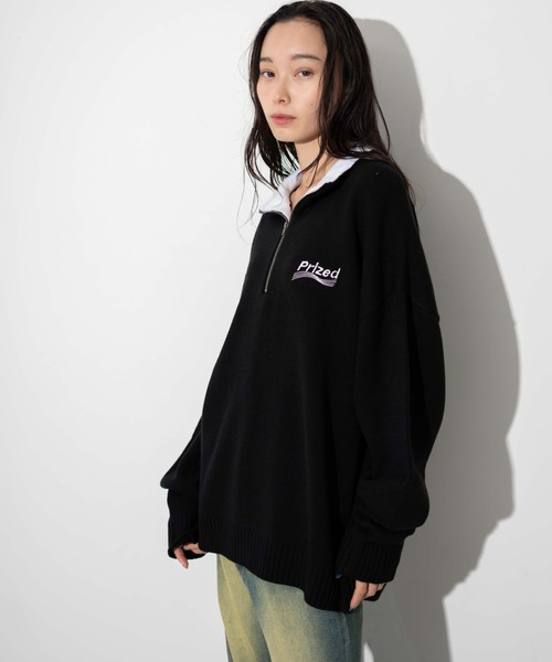 WEGO(ウィゴー)の「WEGO/ワンポイントハーフジッププルオーバー(ニット/セーター・メンズ・ネイビー/オフホワイト/ブラック・MEDIUM/LARGE)」の5枚目の写真