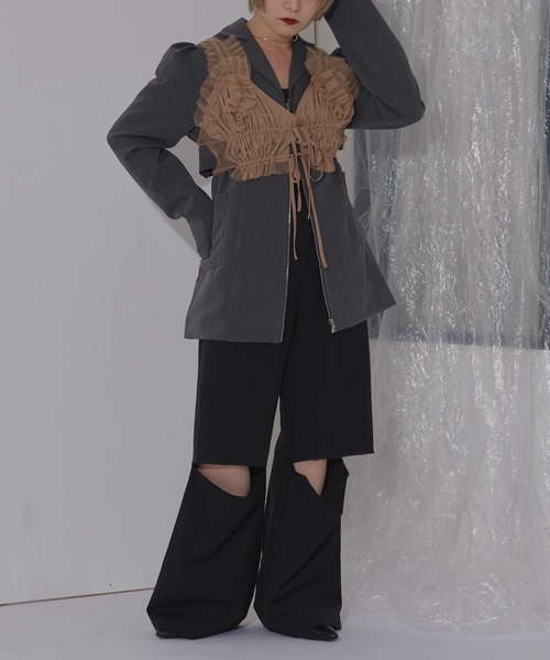 Ezick（エジック）の「Doll mood チュールフリルビスチェ（ベスト・レディース・キャメル/ボルドー/ブラック・FREE）」の20枚目の写真