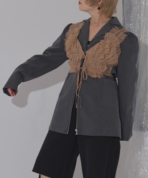 Ezick（エジック）の「Doll mood チュールフリルビスチェ（ベスト・レディース・キャメル/ボルドー/ブラック・FREE）」の14枚目の写真