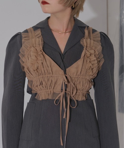 Ezick（エジック）の「Doll mood チュールフリルビスチェ（ベスト・レディース・キャメル/ボルドー/ブラック・FREE）」の16枚目の写真