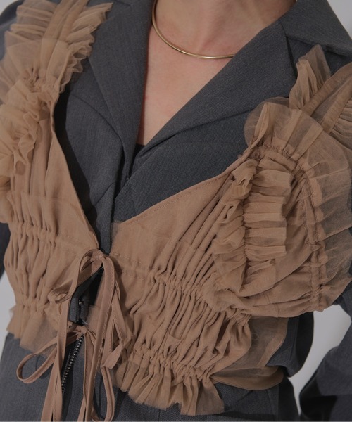 Ezick（エジック）の「Doll mood チュールフリルビスチェ（ベスト・レディース・キャメル/ボルドー/ブラック・FREE）」の18枚目の写真