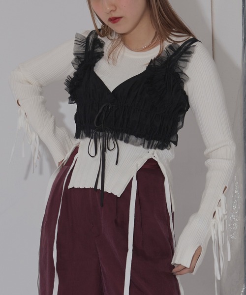 Ezick（エジック）の「Doll mood チュールフリルビスチェ（ベスト・レディース・キャメル/ボルドー/ブラック・FREE）」の12枚目の写真