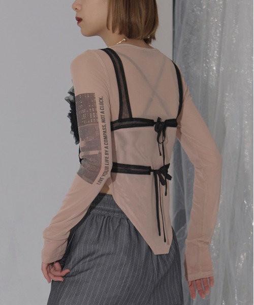 Ezick（エジック）の「Doll mood チュールフリルビスチェ（ベスト・レディース・キャメル/ボルドー/ブラック・FREE）」の7枚目の写真