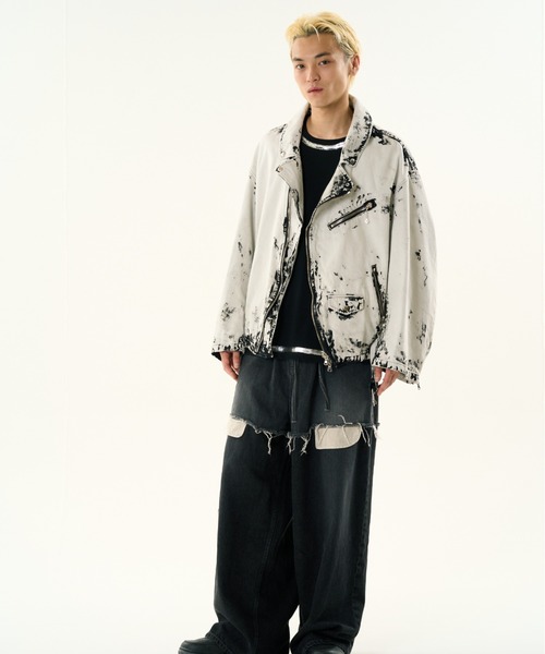 DISCOVERED(ディスカバード)の「DISCOVERED BLACK BLEACH W RIDERS BLOUSON(ライダースジャケット・メンズ・ブラック/ホワイト・1/3)」の13枚目の写真