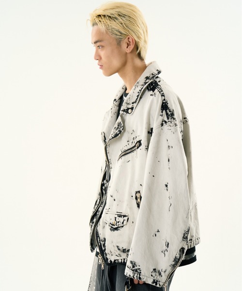 DISCOVERED(ディスカバード)の「DISCOVERED BLACK BLEACH W RIDERS BLOUSON(ライダースジャケット・メンズ・ブラック/ホワイト・1/3)」の7枚目の写真