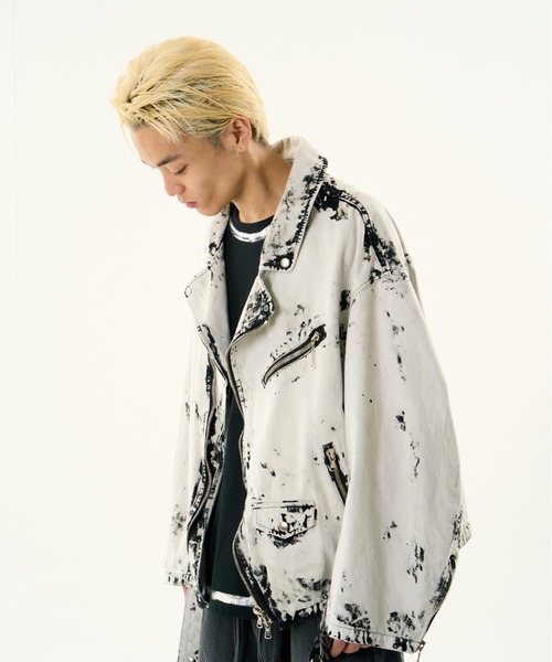 DISCOVERED(ディスカバード)の「DISCOVERED BLACK BLEACH W RIDERS BLOUSON(ライダースジャケット・メンズ・ブラック/ホワイト・1/3)」の10枚目の写真
