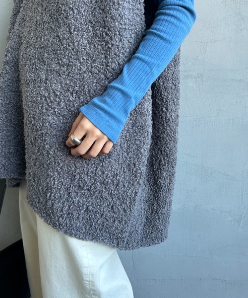 mizuiroind（ミズイロインド）の「[mizuiro ind/ミズイロインド] ヘアリーヤーン ワイドシルエットニットベスト（ベスト・レディース・グレー/ブラック・F）」の12枚目の写真