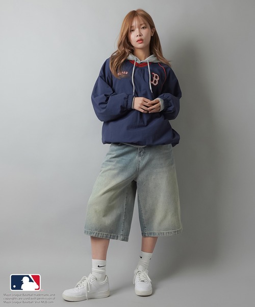 MLB（メジャーリーグベースボール）の「【MLB/メジャーリーグベースボール】ナイロンVネックプルオーバートップス（スウェット・レディース・オフホワイト/グレー/ブラック/ブラウン/ネイビー・ONESIZE）」の19枚目の写真