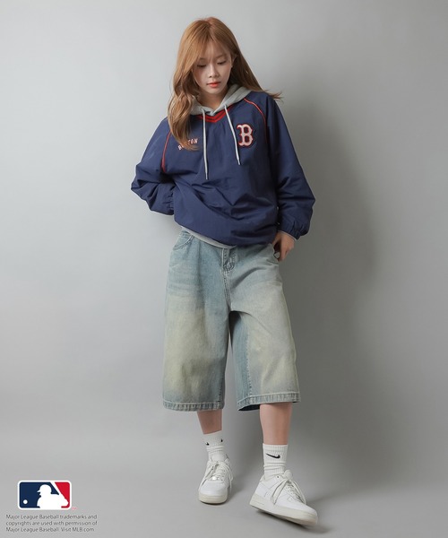 MLB（メジャーリーグベースボール）の「【MLB/メジャーリーグベースボール】ナイロンVネックプルオーバートップス（スウェット・レディース・オフホワイト/グレー/ブラック/ブラウン/ネイビー・ONESIZE）」の18枚目の写真