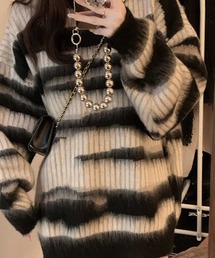 モヘアボーダービックシルエットニット