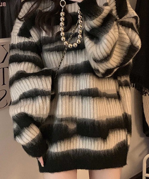 SPIGA(スピーガ)の「モヘアボーダービックシルエットニット(ニット/セーター・レディース・ホワイト×ブラック・FREE)」の3枚目の写真