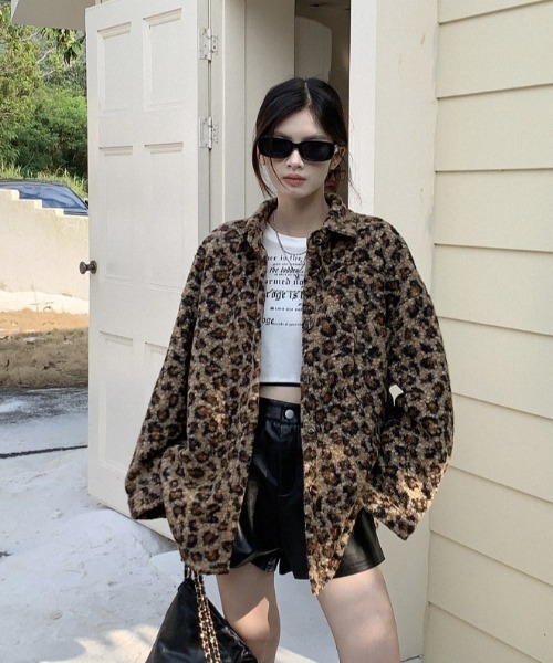 セール】選べるヒョウ柄orゼブラ柄 シャツ風ボアジャケット（その他