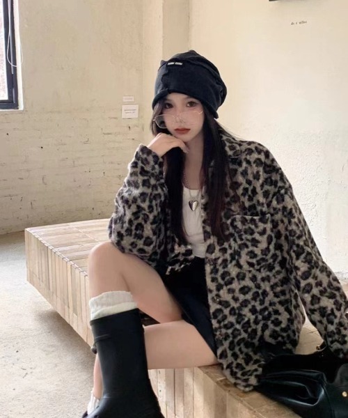 セール】選べるヒョウ柄orゼブラ柄 シャツ風ボアジャケット（その他