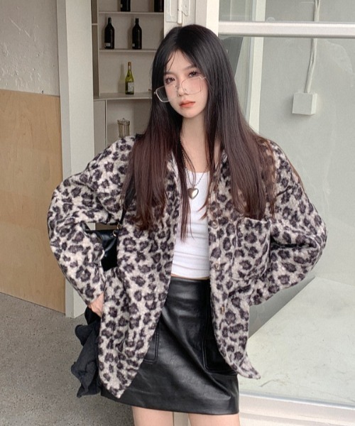 セール】選べるヒョウ柄orゼブラ柄 シャツ風ボアジャケット（その他