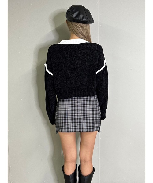EGOIST（エゴイスト）の「配色モールニットトップス（ニット/セーター・レディース・ブラック/ネイビー/ホワイト・FREE）」の5枚目の写真