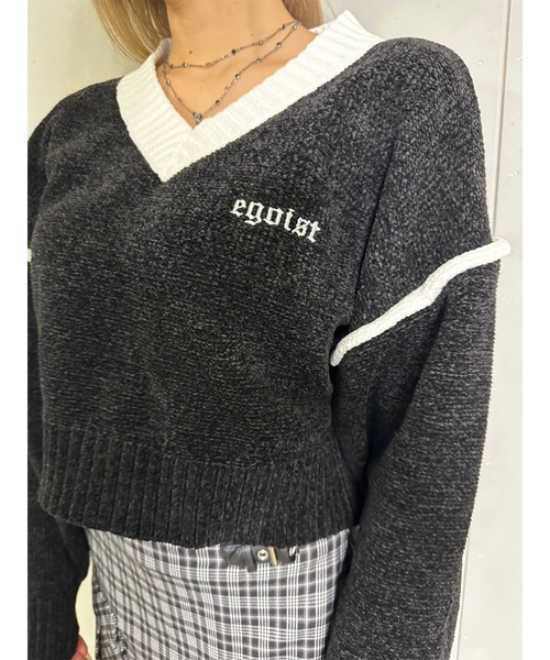 EGOIST（エゴイスト）の「配色モールニットトップス（ニット/セーター・レディース・ブラック/ネイビー/ホワイト・FREE）」の6枚目の写真
