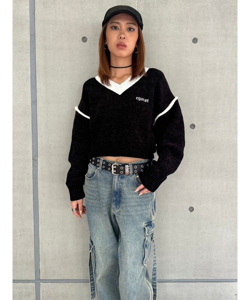 EGOIST（エゴイスト）の「配色モールニットトップス（ニット/セーター・レディース・ブラック/ネイビー/ホワイト・FREE）」の8枚目の写真