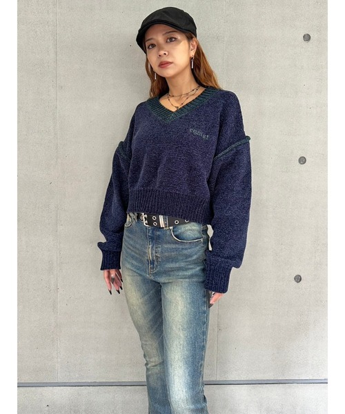 EGOIST（エゴイスト）の「配色モールニットトップス（ニット/セーター・レディース・ブラック/ネイビー/ホワイト・FREE）」の10枚目の写真