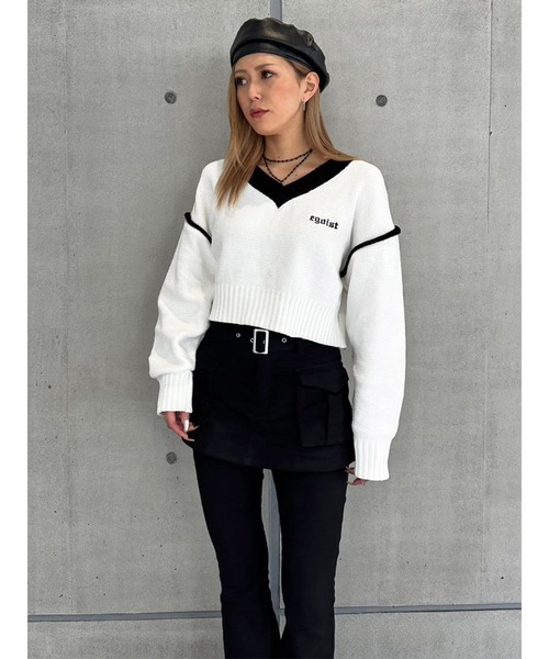 EGOIST（エゴイスト）の「配色モールニットトップス（ニット/セーター・レディース・ブラック/ネイビー/ホワイト・FREE）」の13枚目の写真