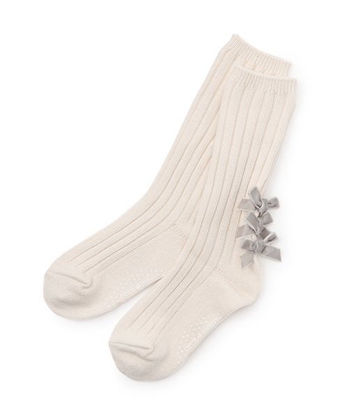 petit main(プティマイン)の「リボンハイソックス(ソックス/靴下・キッズ・ベージュ/グレー/アイボリー・SS/S/M/L)」の1枚目の写真