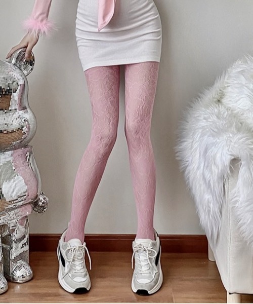 Burner（バーナー）の「【OKUOKU　0909】フラワーレースタイツ カラータイツ oku-tights-760708725541-4　N（タイツ/ストッキング・レディース・パープル系その他2/ブルー系その他2/ピンク/ブルー系その他/ホワイト/ブラック/パープル系その他/ワイン・FREE）」の7枚目の写真