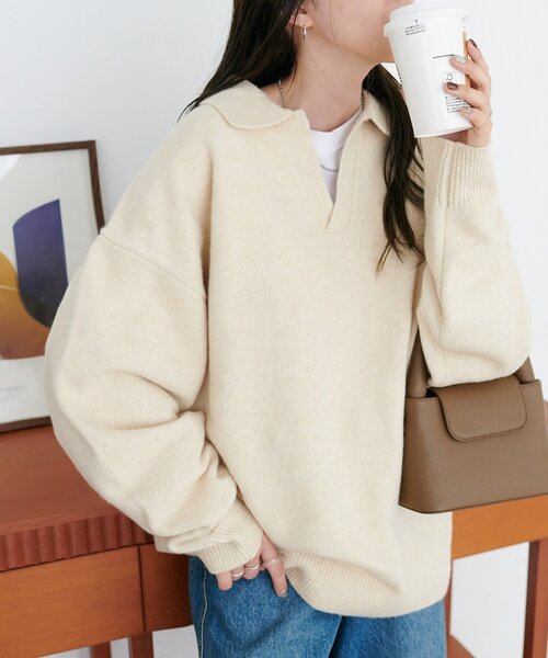 DISCOAT（ディスコート）の「【WEB限定】スキッパーニット《ユニセックス》（ニット/セーター・レディース・レッド/ブラック/アイボリー・FREE）」の2枚目の写真