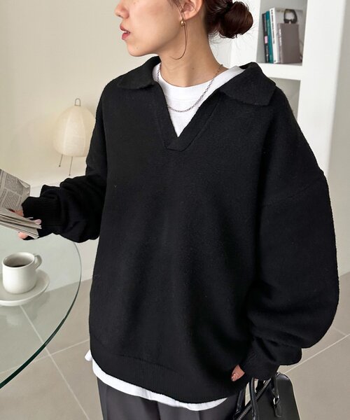 DISCOAT（ディスコート）の「【WEB限定】スキッパーニット《ユニセックス》（ニット/セーター・レディース・レッド/ブラック/アイボリー・FREE）」の3枚目の写真