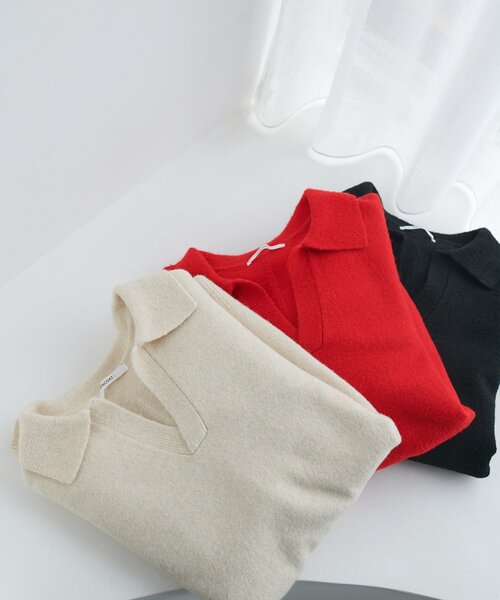 DISCOAT（ディスコート）の「【WEB限定】スキッパーニット《ユニセックス》（ニット/セーター・レディース・レッド/ブラック/アイボリー・FREE）」の21枚目の写真