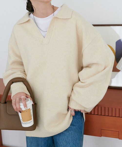 DISCOAT（ディスコート）の「【WEB限定】スキッパーニット《ユニセックス》（ニット/セーター・レディース・レッド/ブラック/アイボリー・FREE）」の22枚目の写真