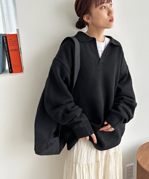 DISCOAT（ディスコート）の「【WEB限定】スキッパーニット《ユニセックス》（ニット/セーター・レディース・レッド/ブラック/アイボリー・FREE）」の4枚目の写真