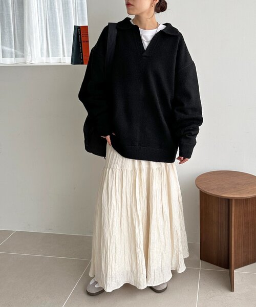 DISCOAT（ディスコート）の「【WEB限定】スキッパーニット《ユニセックス》（ニット/セーター・レディース・レッド/ブラック/アイボリー・FREE）」の5枚目の写真