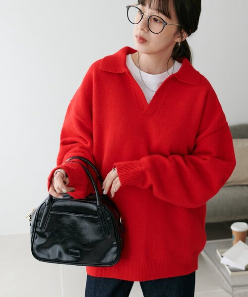 DISCOAT（ディスコート）の「【WEB限定】スキッパーニット《ユニセックス》（ニット/セーター・レディース・レッド/ブラック/アイボリー・FREE）」の13枚目の写真