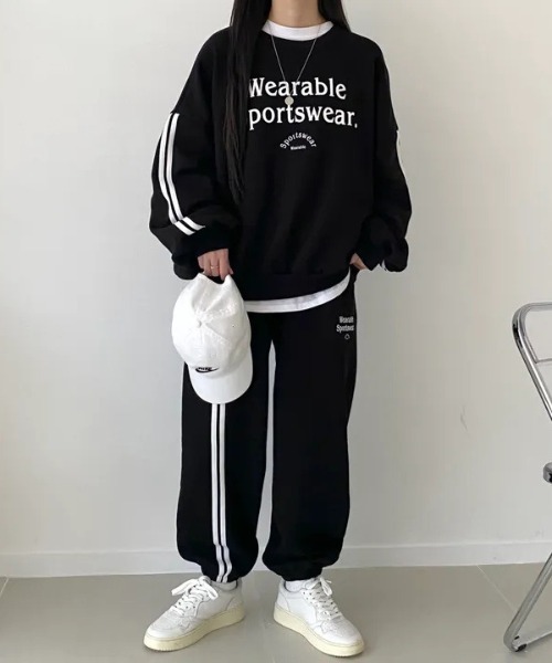 WEGO(ウィゴー)の「WEGO/裏起毛サイドラインスウェットルームウェア上下セット(ルームウェア/パジャマ・レディース・ピンク/グレー/ブラック・MEDIUM/LARGE)」の1枚目の写真