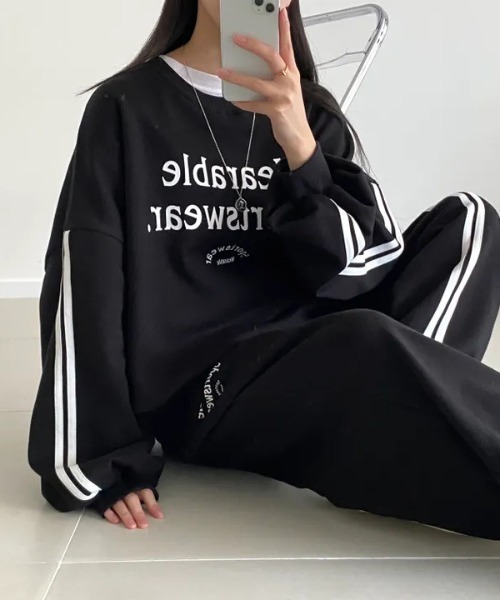 WEGO(ウィゴー)の「WEGO/裏起毛サイドラインスウェットルームウェア上下セット(ルームウェア/パジャマ・レディース・ピンク/グレー/ブラック・MEDIUM/LARGE)」の13枚目の写真