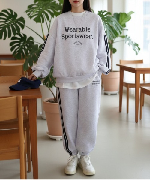 WEGO(ウィゴー)の「26春起毛サイドラインスウェットルームウェア上下セットアップ(スウェット・レディース・ピンク/グレー/ブラック・MEDIUM/LARGE)」の9枚目の写真