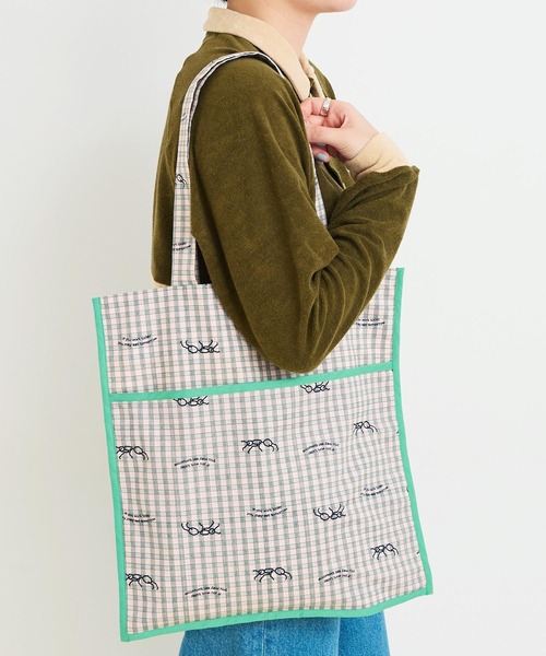 I am I in fact...(アイアムアイインファクト)の「●ANT CHECK パイピングトートバッグ(トートバッグ・レディース・グリーン/レッド・FREE)」の2枚目の写真