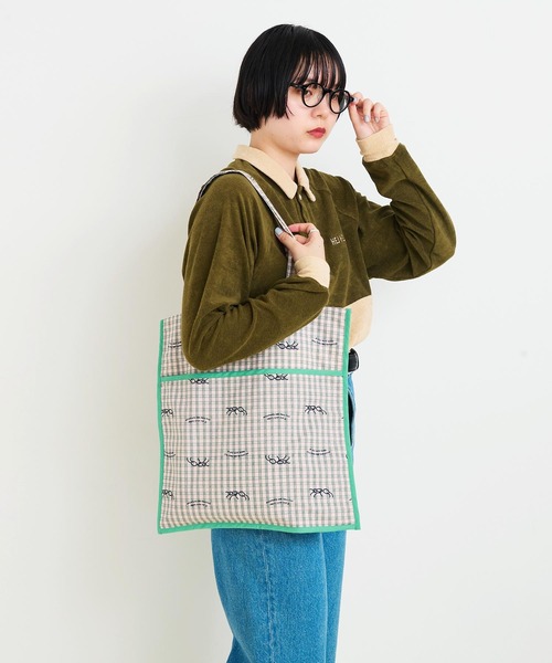I am I in fact...(アイアムアイインファクト)の「●ANT CHECK パイピングトートバッグ(トートバッグ・レディース・グリーン/レッド・FREE)」の7枚目の写真
